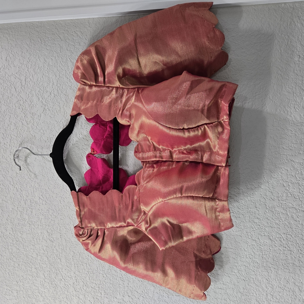 Pink Satin Crop Top with Scalloped Edges